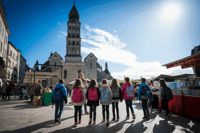 groupe scolaire devant la cathédrale saint front de Périgueux