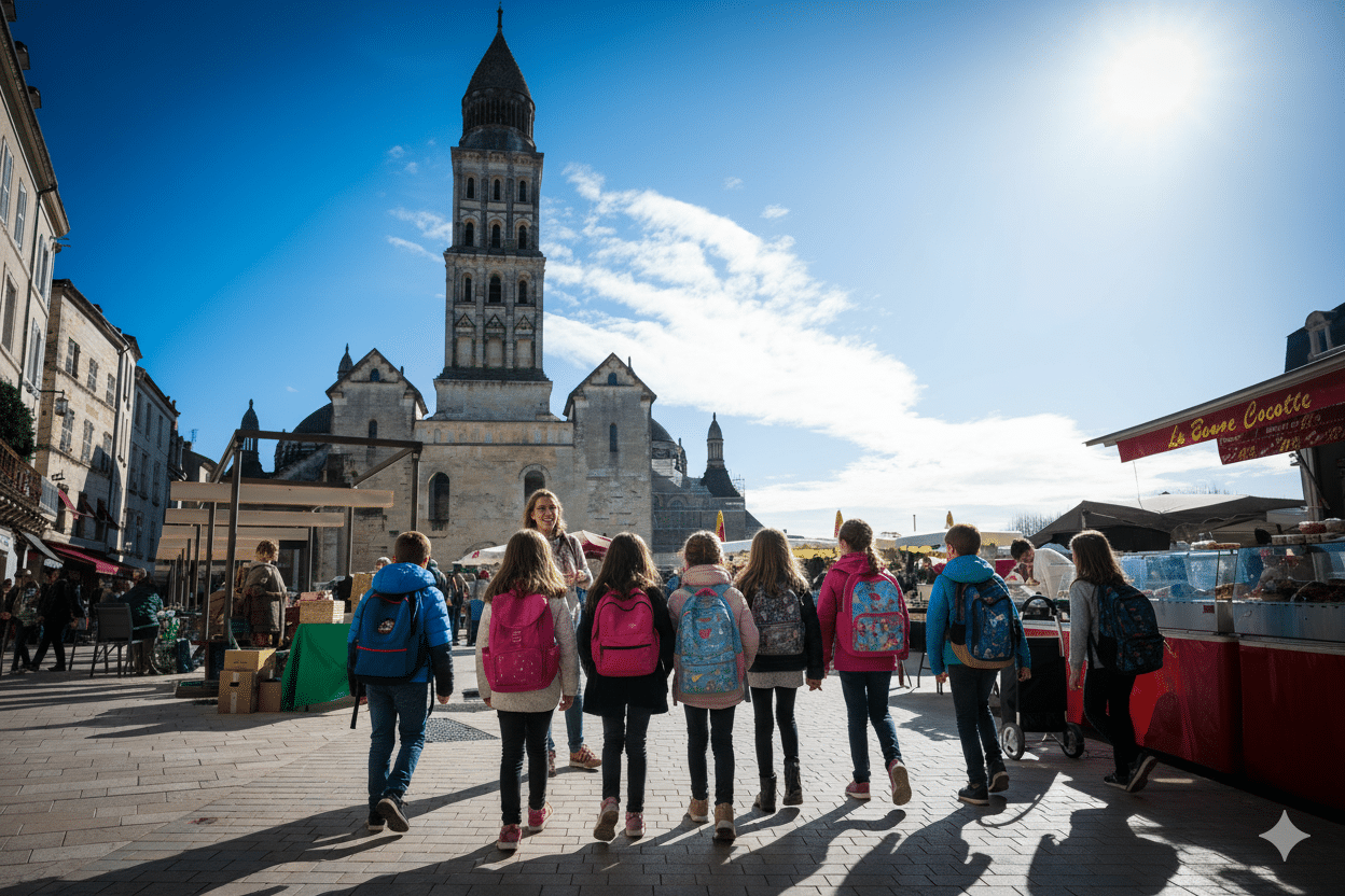 groupe scolaire devant la cathédrale saint front de Périgueux